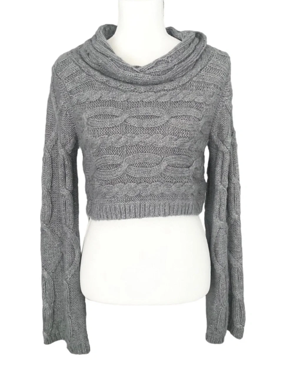 Alpaca Blend Cowl Cropped Cable Knit Sweater - Picture 2 of 10